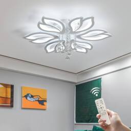 NIVOR Dimmable 6-Head Flower Acrylic Crystal LED Ceiling Light with Remote in White - thumbnail 1