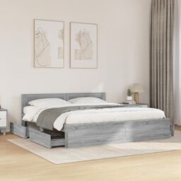 Berkfield Home Bed Frame with Headboard without Mattress Grey Sonoma 180x200 cm Super King - thumbnail 1