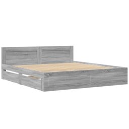Berkfield Home Bed Frame with Headboard without Mattress Grey Sonoma 180x200 cm Super King - thumbnail 3