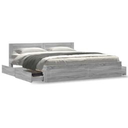 Berkfield Home Bed Frame with Headboard without Mattress Grey Sonoma 180x200 cm Super King - thumbnail 4