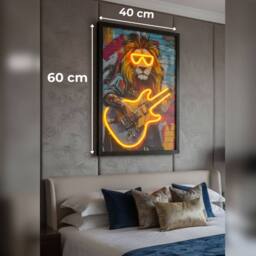 HOME LUXE INTERIOR Rock Star Lion Guitarist Neon LED Wall Art - 40x60cm Canvas USB - Size: 40x60 cm - thumbnail 3