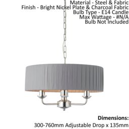 Loops Ceiling Pendant Light - Bright Nickel & Charcoal Fabric - 3 x 40W E14 - e10234 in Metallics - thumbnail 2