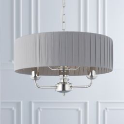 Loops Ceiling Pendant Light - Bright Nickel & Charcoal Fabric - 3 x 40W E14 - e10234 in Metallics - thumbnail 4