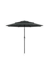 H&O Direct Outdoor Garden 3-Tier Umbrella with Crank & Concrete-Filled Stand in Dark Grey - thumbnail 3