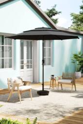 H&O Direct Outdoor Garden 3-Tier Umbrella with Crank & Concrete-Filled Stand in Dark Grey - thumbnail 1