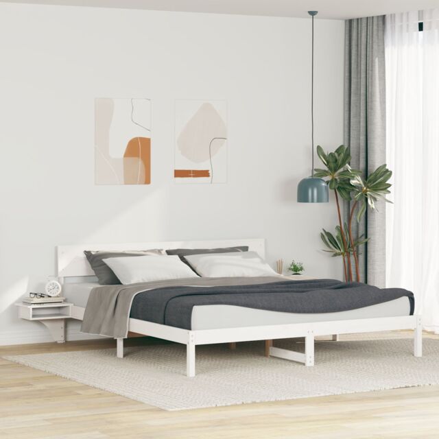 Berkfield Home with Headboard White 200 x 200 cm Solid pine wood - image 1