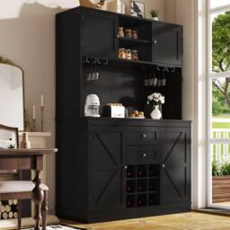 BTM Tall kitchen cabinet with adjustable shelves & wine rack in Black - thumbnail 1