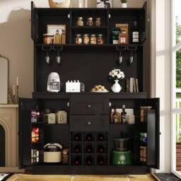 BTM Tall kitchen cabinet with adjustable shelves & wine rack in Black - thumbnail 3