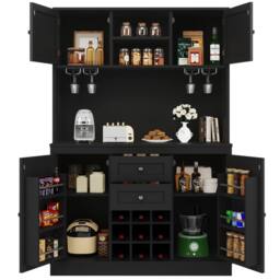 BTM Tall kitchen cabinet with adjustable shelves & wine rack in Black - thumbnail 8