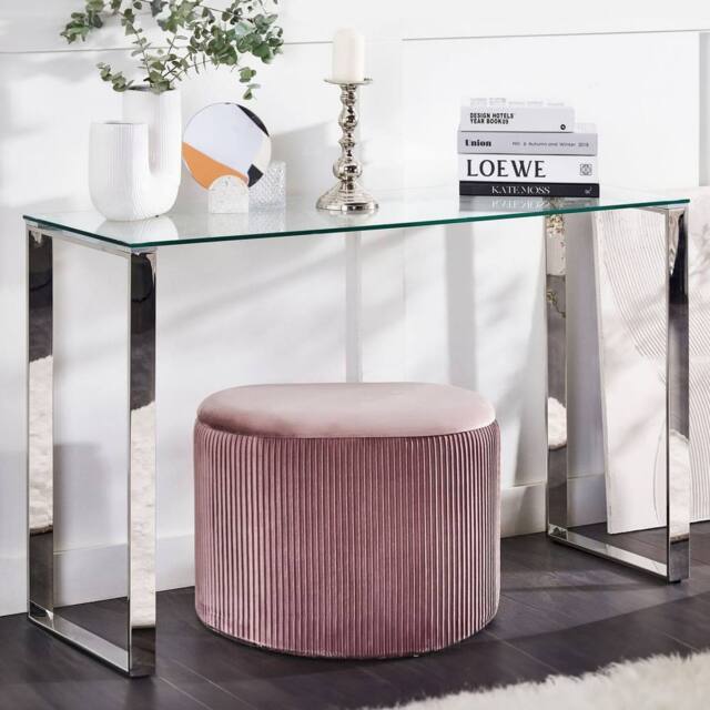 Wyld and Coco Console Table Tempered Glass Top Polished Stainless Steel in Silver - image 1