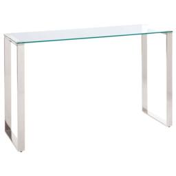 Wyld and Coco Console Table Tempered Glass Top Polished Stainless Steel in Silver - thumbnail 2