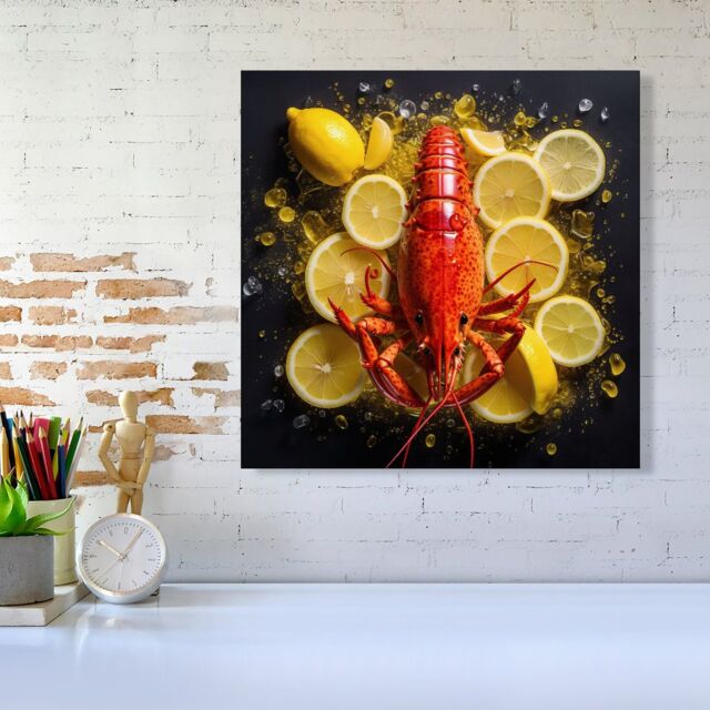 "Warren Reed - Designer Lobster On Lemons Canvas - Size: W16"" x H16""" - image 1