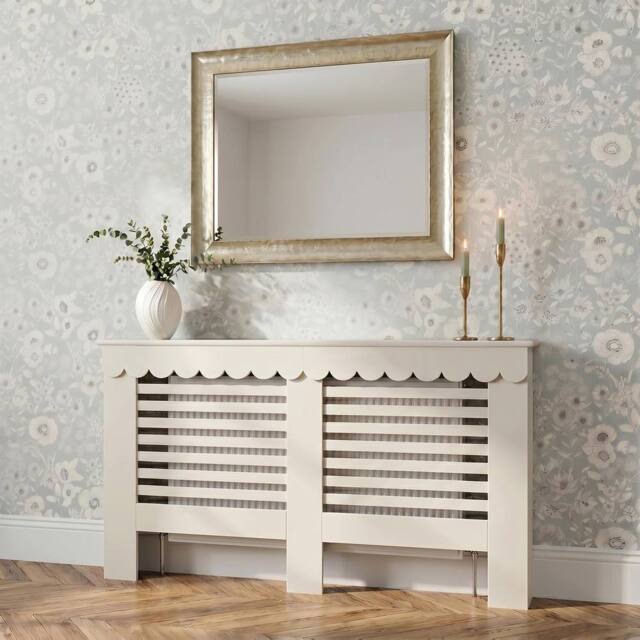 OHS Scallop Radiator Cover Engineered Wood Sideboard Shelf in Cream - Size: Medium - image 1