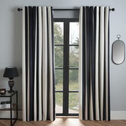 OHS Stripe Blackout Eyelet Curtains Thermal Pair of Ring Top Panels in White - Size: 168 cm width x 183 cm drop - thumbnail 1