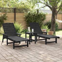 Berkfield Home Sun Loungers 2 pcs Black 162x53x98, 5 cm HDPE - thumbnail 3