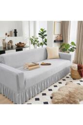 Living and Home Soft High Stretch Full-Coverage Couch Cover Sofa Cover in Light Grey - Size: Extra Large - thumbnail 1