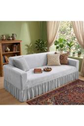 Living and Home Soft High Stretch Full-Coverage Couch Cover Sofa Cover in Light Grey - Size: Extra Large - thumbnail 3