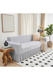 Living and Home Soft High Stretch Full-Coverage Couch Cover Sofa Cover in Light Grey - Size: Extra Large - thumbnail 2