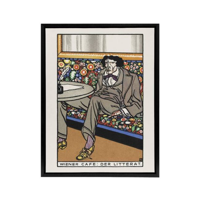 "Artery8 Viennese Cafe The Man of Letters Moriz Jung Framed Canvas Wall Art - Size: W24"" x H32""" - image 1