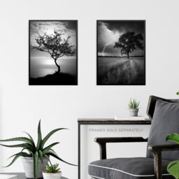 Artery8 Set of 3 Lone Tree & Storm Clouds Black & White Photographs Atmospheric Coastal Landscape Unframed Wall Art Living Room Poster Prints Pack - thumbnail 6
