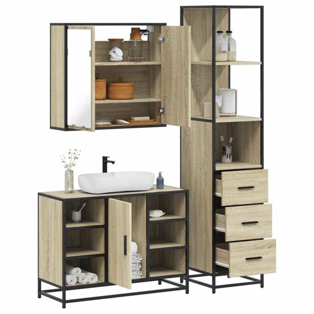 Berkfield Home 3 Piece Bathroom Furniture Set Sonoma Oak Engineered Wood in Brown - image 1