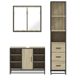 Berkfield Home 3 Piece Bathroom Furniture Set Sonoma Oak Engineered Wood in Brown - thumbnail 5