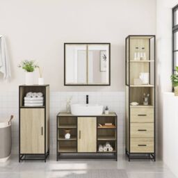 Berkfield Home 3 Piece Bathroom Furniture Set Sonoma Oak Engineered Wood in Brown - thumbnail 4
