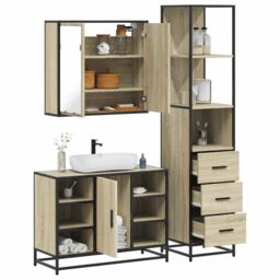 Berkfield Home 3 Piece Bathroom Furniture Set Sonoma Oak Engineered Wood in Brown - thumbnail 1