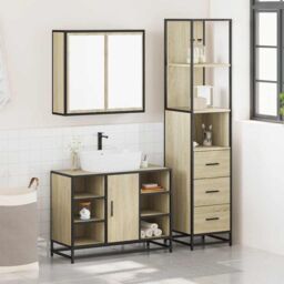 Berkfield Home 3 Piece Bathroom Furniture Set Sonoma Oak Engineered Wood in Brown - thumbnail 3