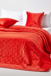 Homescapes Luxury Quilted Velvet Bedspread Geometric Pattern Throw in Burnt Orange - Size: Double - thumbnail 1