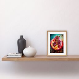 "Artery8 Wall Art Print Sliced Pomegranate Fruit Photorealistic Painting Artwork Framed 9X7 Inch in Beige - Size: W7"" x H9""" - thumbnail 2