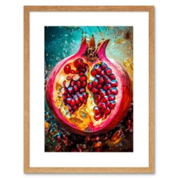 "Artery8 Wall Art Print Sliced Pomegranate Fruit Photorealistic Painting Artwork Framed 9X7 Inch in Beige - Size: W7"" x H9""" - thumbnail 1