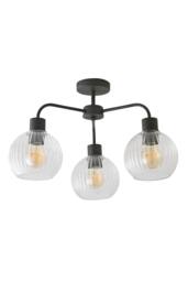 ValueLights Maddison Clear Ribbed Glass Globe 3 Arm Ceiling Light & Filament Bulbs in Black - thumbnail 6