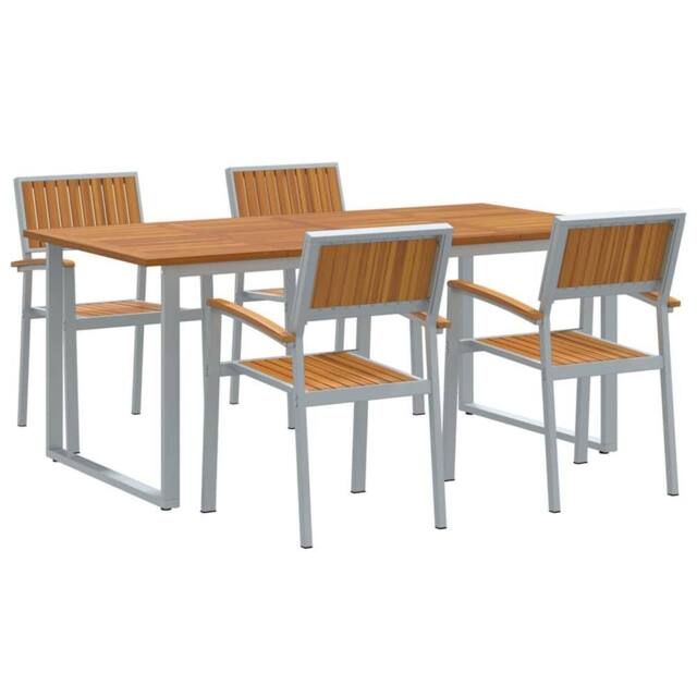 Berkfield Home 5 Piece Garden Dining Set Grey Steel & Solid Wood Acacia - image 1