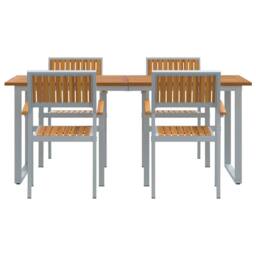 Berkfield Home 5 Piece Garden Dining Set Grey Steel & Solid Wood Acacia - thumbnail 7