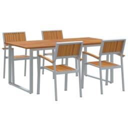 Berkfield Home 5 Piece Garden Dining Set Grey Steel & Solid Wood Acacia - thumbnail 1