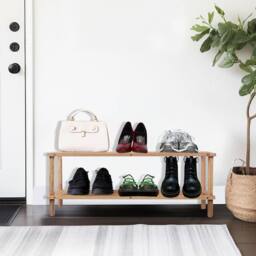BARGAINS-GALORE Wooden Shoe Rack Footwear Storage Organiser Shelf Book Natural 2 Tier in Brown - thumbnail 2
