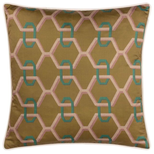 Paoletti Carnaby Chain Geometric Satin Cushion in Bronze - Size: 45 cm x 45 cm - image 1