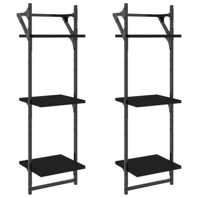 Berkfield Home 3-Tier Wall Shelves with Bars 2 pcs Black 30x25x100 cm - Size: 30 x 25 x 100 cm - image 1
