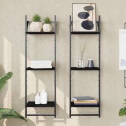 Berkfield Home 3-Tier Wall Shelves with Bars 2 pcs Black 30x25x100 cm - Size: 30 x 25 x 100 cm - thumbnail 2