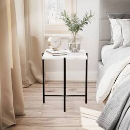 Havendro White Square Set of 2 Marble Effect Coffee Tables Metal Frame - thumbnail 5