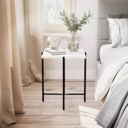 Havendro White Square Set of 2 Marble Effect Coffee Tables Metal Frame - thumbnail 6