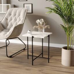 Havendro White Square Set of 2 Marble Effect Coffee Tables Metal Frame - thumbnail 4