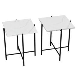 Havendro White Square Set of 2 Marble Effect Coffee Tables Metal Frame