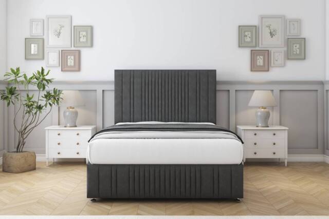 "Comfort Beds The Foxy Dumfries Divan Set 4 Drawers-54"" Headboard-Footboard in Dark Grey - Size: Double" - image 1