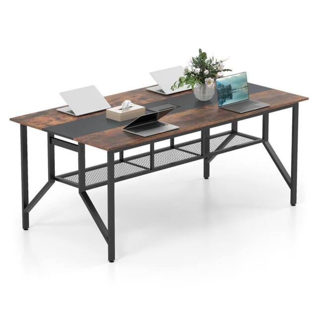 Costway 180 CM Wooden Conference Table Industrial Meeting Table for 6-8 People in Black - image 1