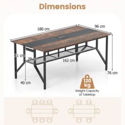 Costway 180 CM Wooden Conference Table Industrial Meeting Table for 6-8 People in Black - thumbnail 2
