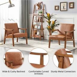 Kelvenix Faux Leather Armchair with Solid Wood Legs in Brown - Size: 0.6m2 - thumbnail 4