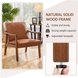 Kelvenix Faux Leather Armchair with Solid Wood Legs in Brown - Size: 0.6m2 - thumbnail 5