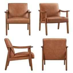 Kelvenix Faux Leather Armchair with Solid Wood Legs in Brown - Size: 0.6m2 - thumbnail 3